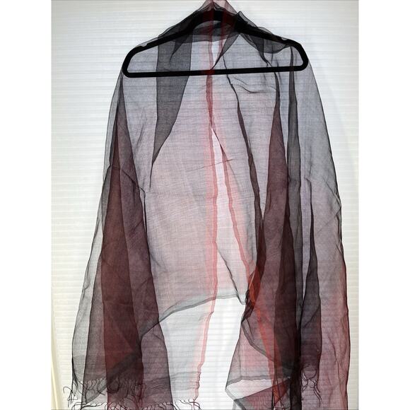 Silk Organza Lightweight Scarf Wrap Fringe Black Red Whimsigoth Ethereal Evening - Picture 1 of 7